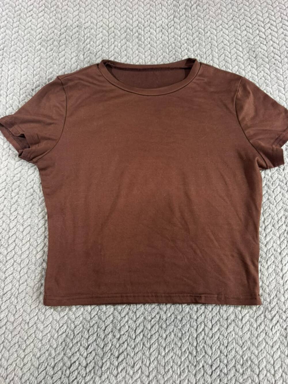 Women’s Cropped Baby Tee Chocolate Brown Short Sleeve Crew Neck Stretch Size M